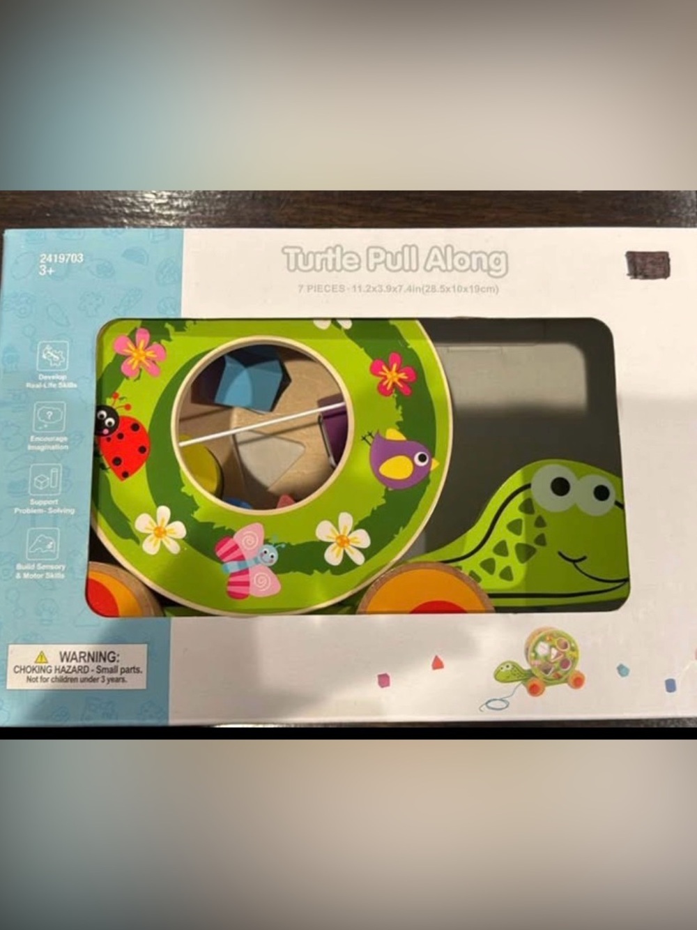 Turtle Pull Along Wooden Shape Sorter - Green